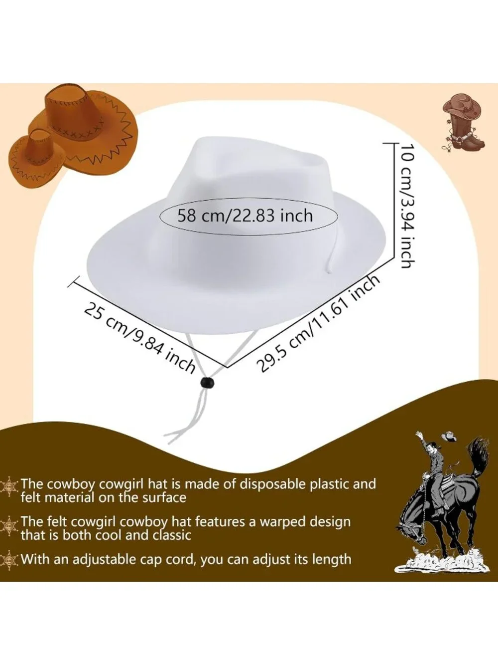 Kids White Plastic Western Costume Cowgirl Cowboy Hat 15 Pack